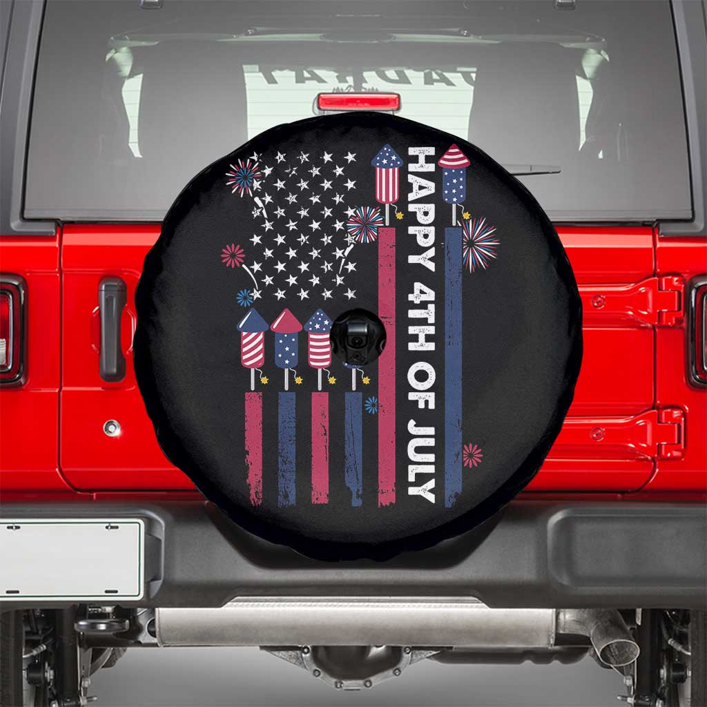Happy 4th of July American Flag Fireworks Spare Tire Cover TS02 Black Print Your Wear