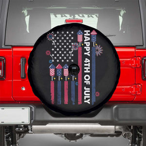 Happy 4th of July American Flag Fireworks Spare Tire Cover TS02 Black Print Your Wear