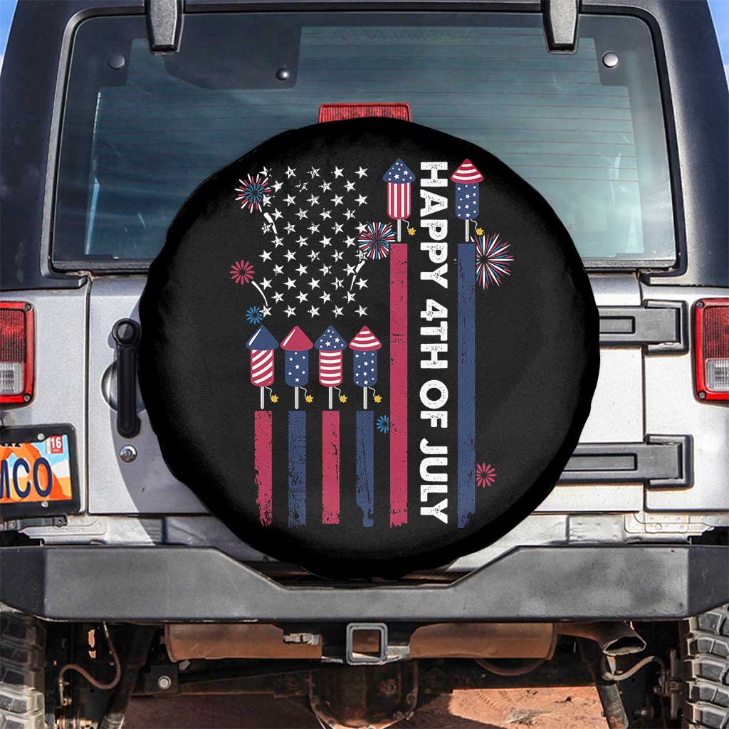 Happy 4th of July American Flag Fireworks Spare Tire Cover TS02 No hole Black Print Your Wear