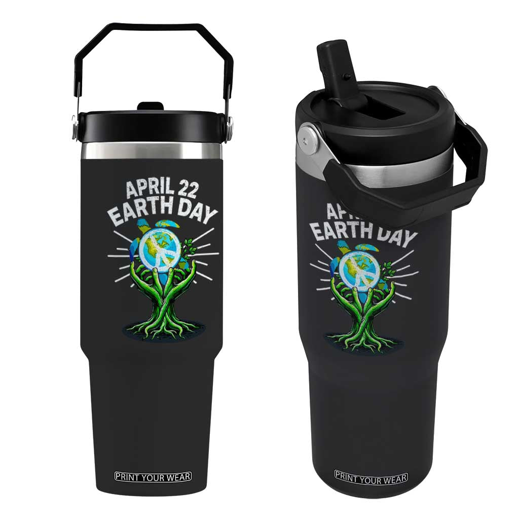 Happy Earth Day April 22 Flip Straw Tumbler Restore Earth Sea Turtle Tree Peace Sign TS11 One Size: 30 oz Black Print Your Wear