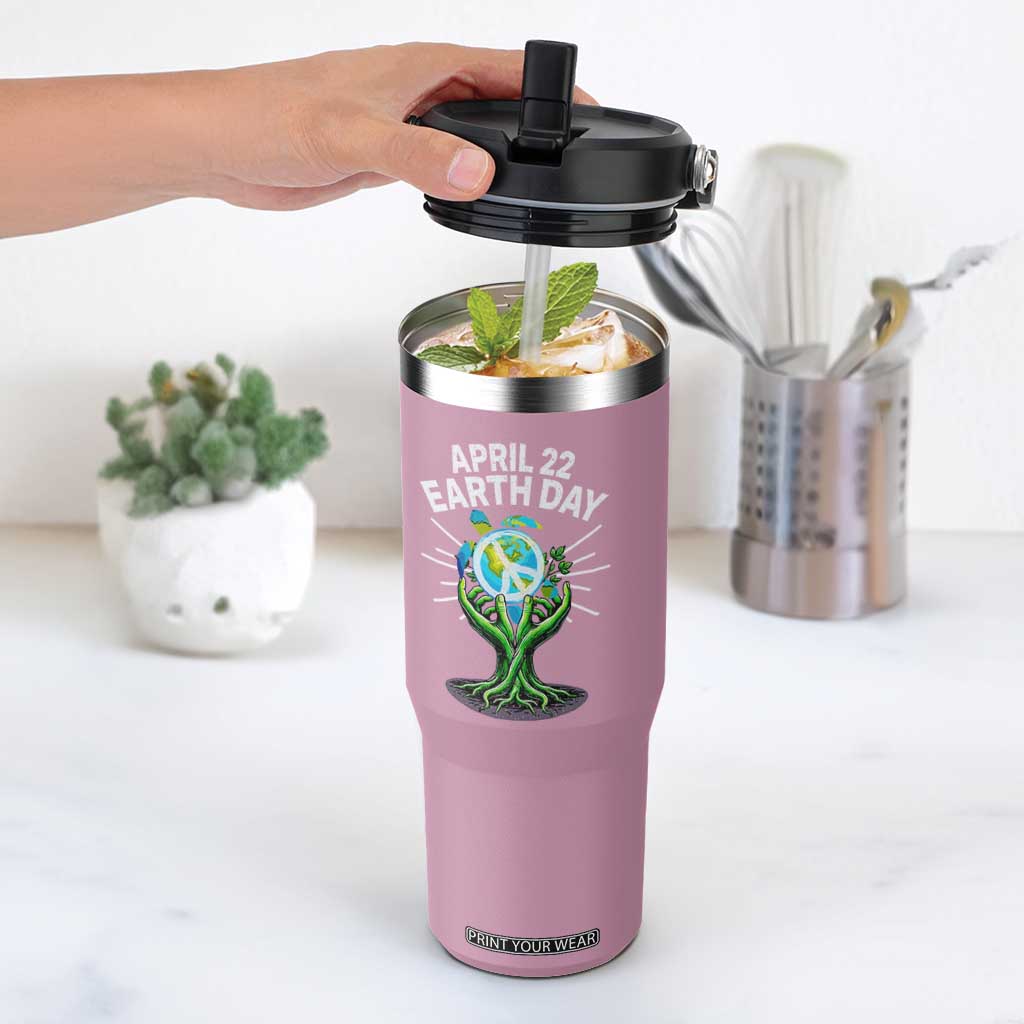 Happy Earth Day April 22 Flip Straw Tumbler Restore Earth Sea Turtle Tree Peace Sign TS11 One Size: 30 oz Light Pink Print Your Wear