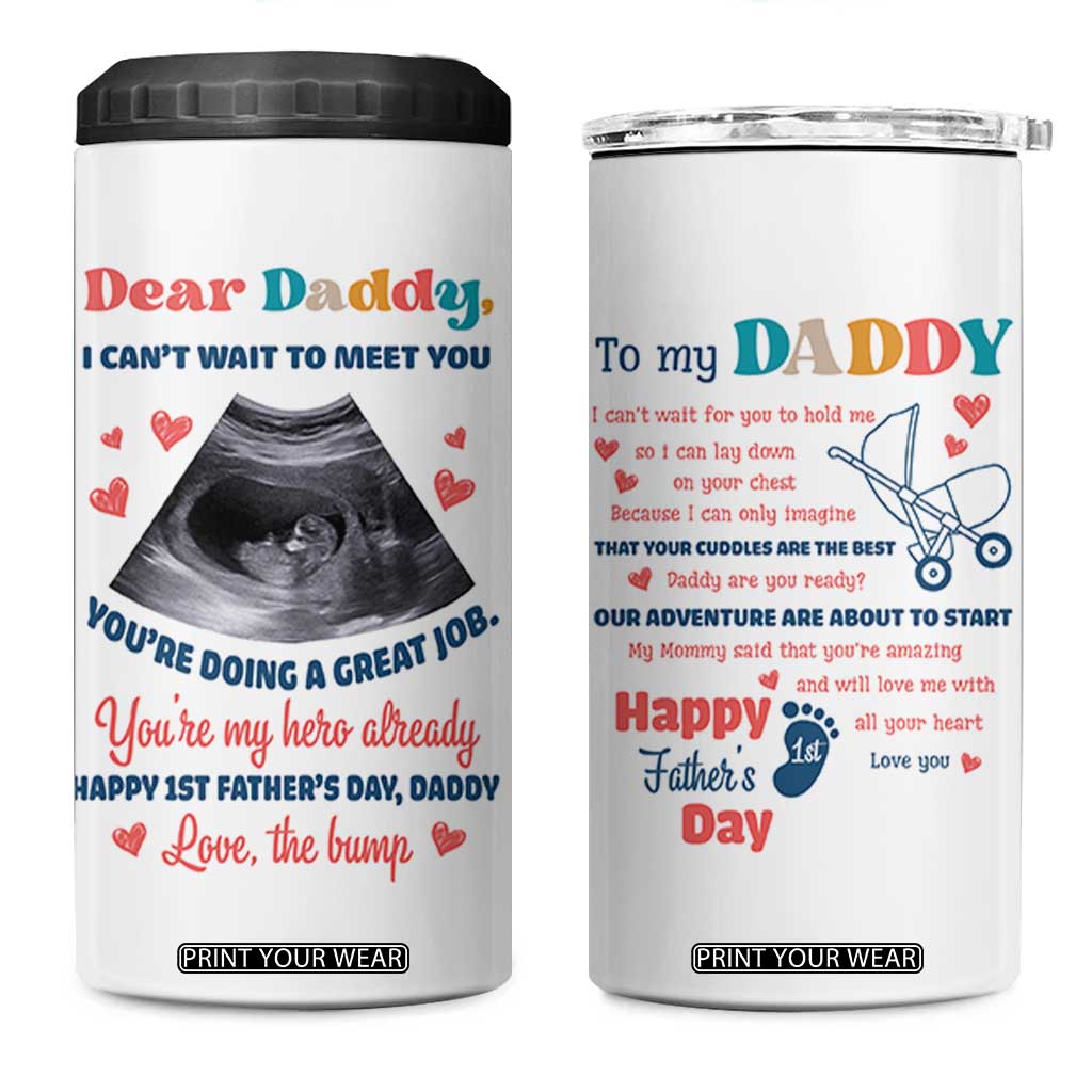 Happy First Fathers Day 4 in 1 Can Cooler Tumbler New Dad 1st Time Daddy Announcement TB10 One Size: 16 oz White Print Your Wear