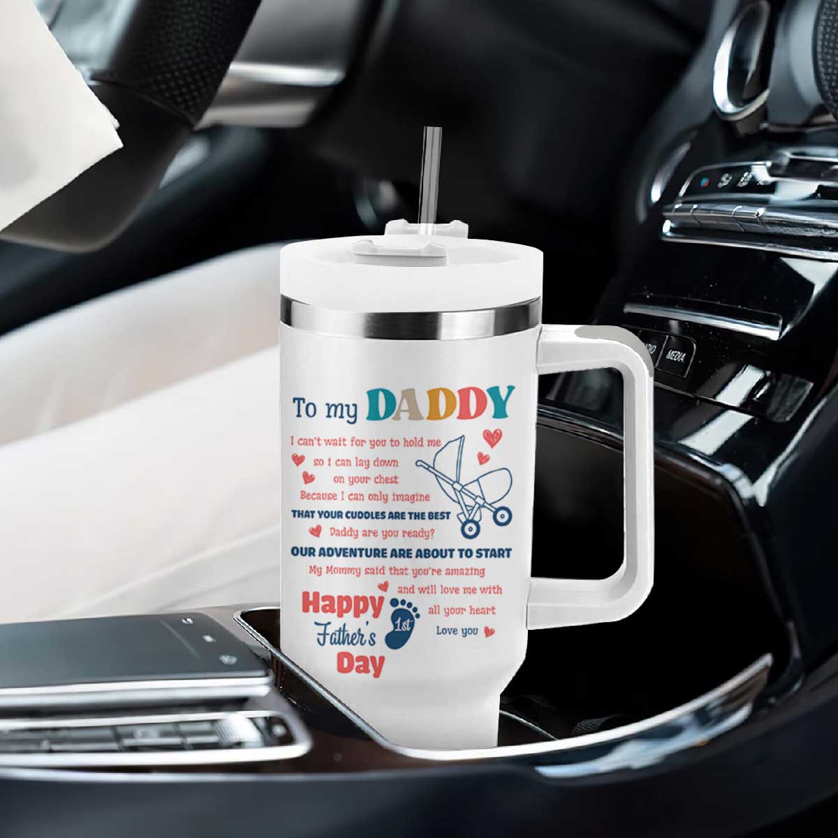 Happy First Fathers Day Tumbler With Handle New Dad 1st Time Daddy Announcement TB10 Print Your Wear
