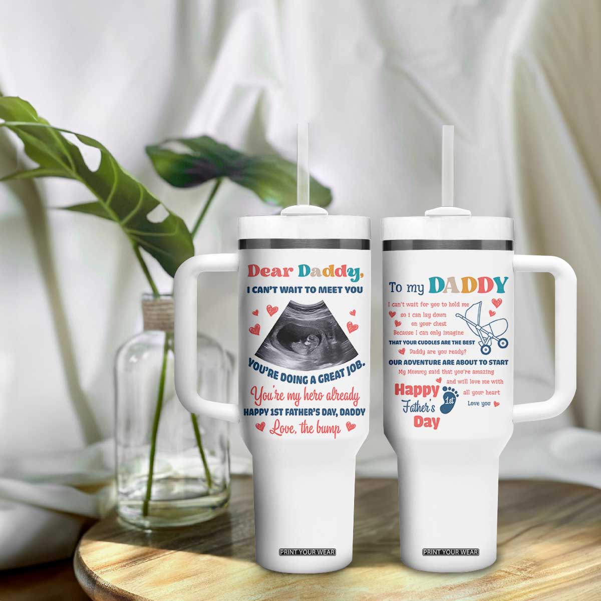 Happy First Fathers Day Tumbler With Handle New Dad 1st Time Daddy Announcement TB10 Print Your Wear
