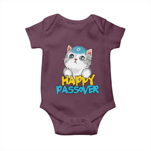 Happy Passover Cute Cat Baby Onesie Seder Jewish Pesach TS02 Maroon Print Your Wear