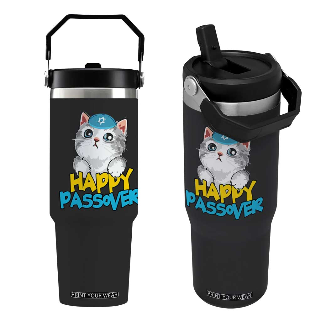 Happy Passover Cute Cat Flip Straw Tumbler Seder Jewish Pesach TS02 One Size: 30 oz Black Print Your Wear