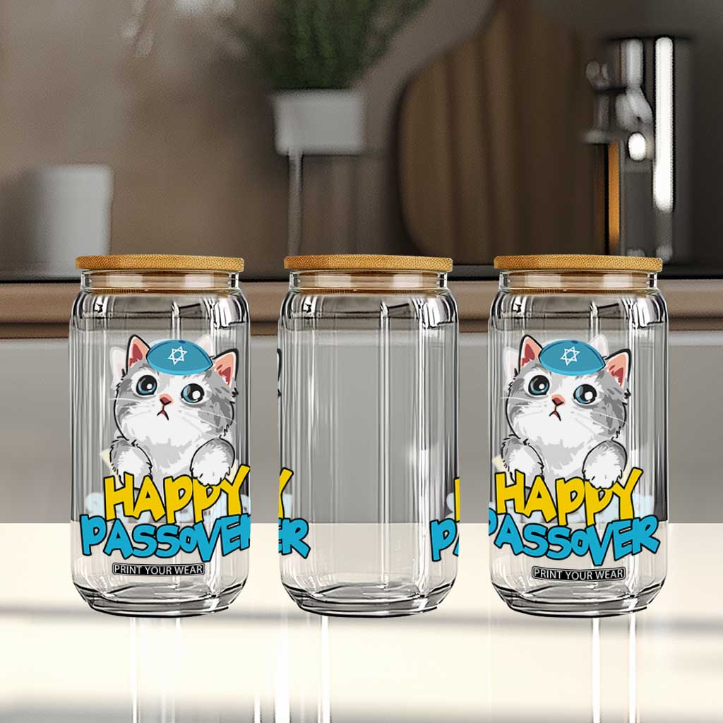 Happy Passover Cute Cat Glass Can Seder Jewish Pesach TS02 Print Your Wear