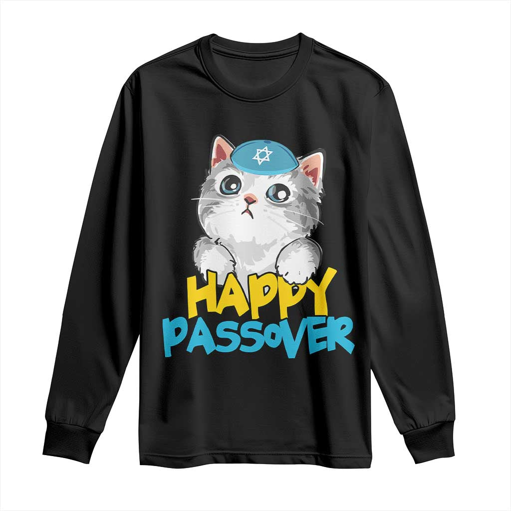 Happy Passover Cute Cat Long Sleeve Shirt Seder Jewish Pesach TS02 Black Print Your Wear