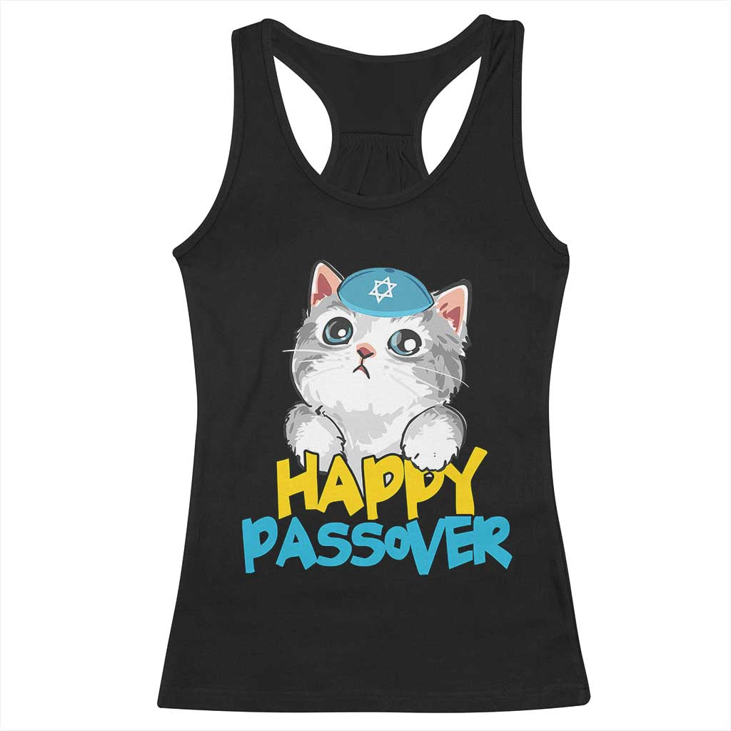 Happy Passover Cute Cat Racerback Tank Top Seder Jewish Pesach TS02 Black Print Your Wear
