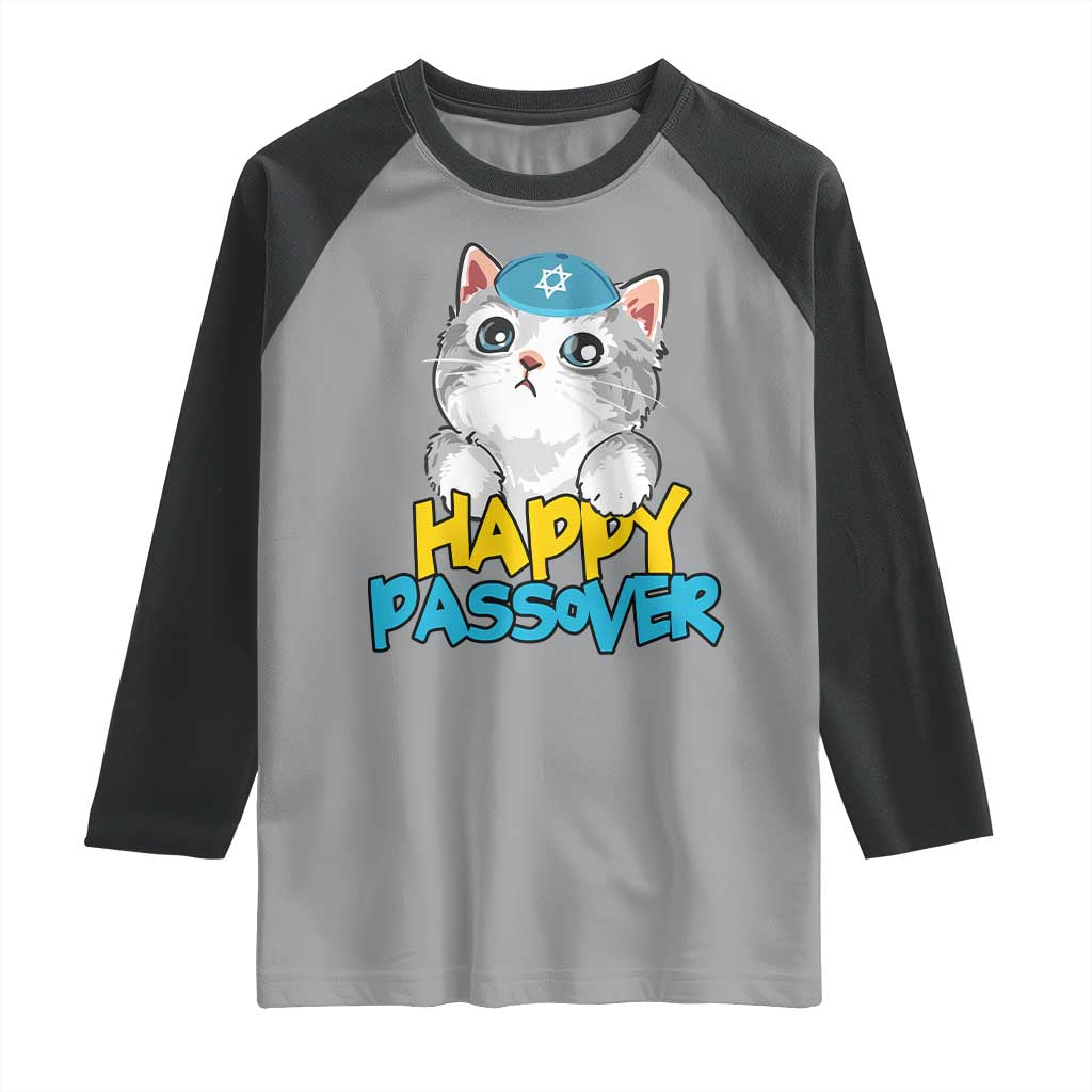 Happy Passover Cute Cat Raglan Shirt Seder Jewish Pesach TS02 Sport Gray Black Print Your Wear