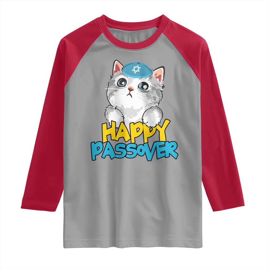 Happy Passover Cute Cat Raglan Shirt Seder Jewish Pesach TS02 Sport Gray Red Print Your Wear