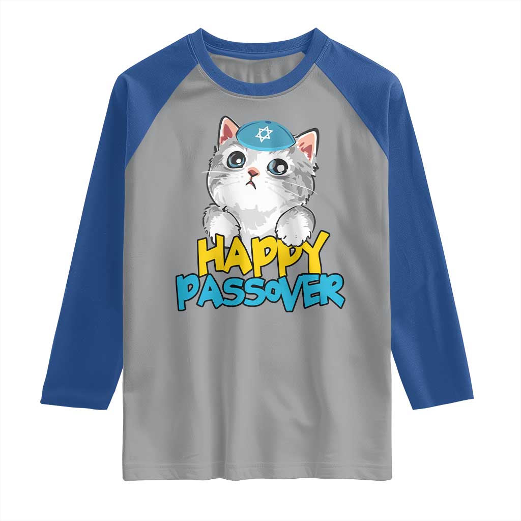 Happy Passover Cute Cat Raglan Shirt Seder Jewish Pesach TS02 Sport Gray Royal Print Your Wear