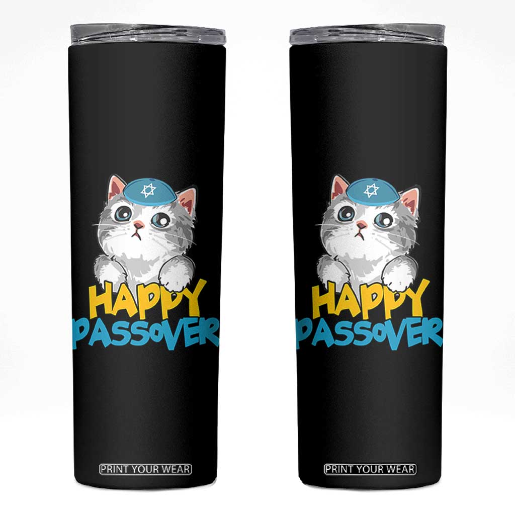 Happy Passover Cute Cat Skinny Tumbler Seder Jewish Pesach TS02 Black Print Your Wear