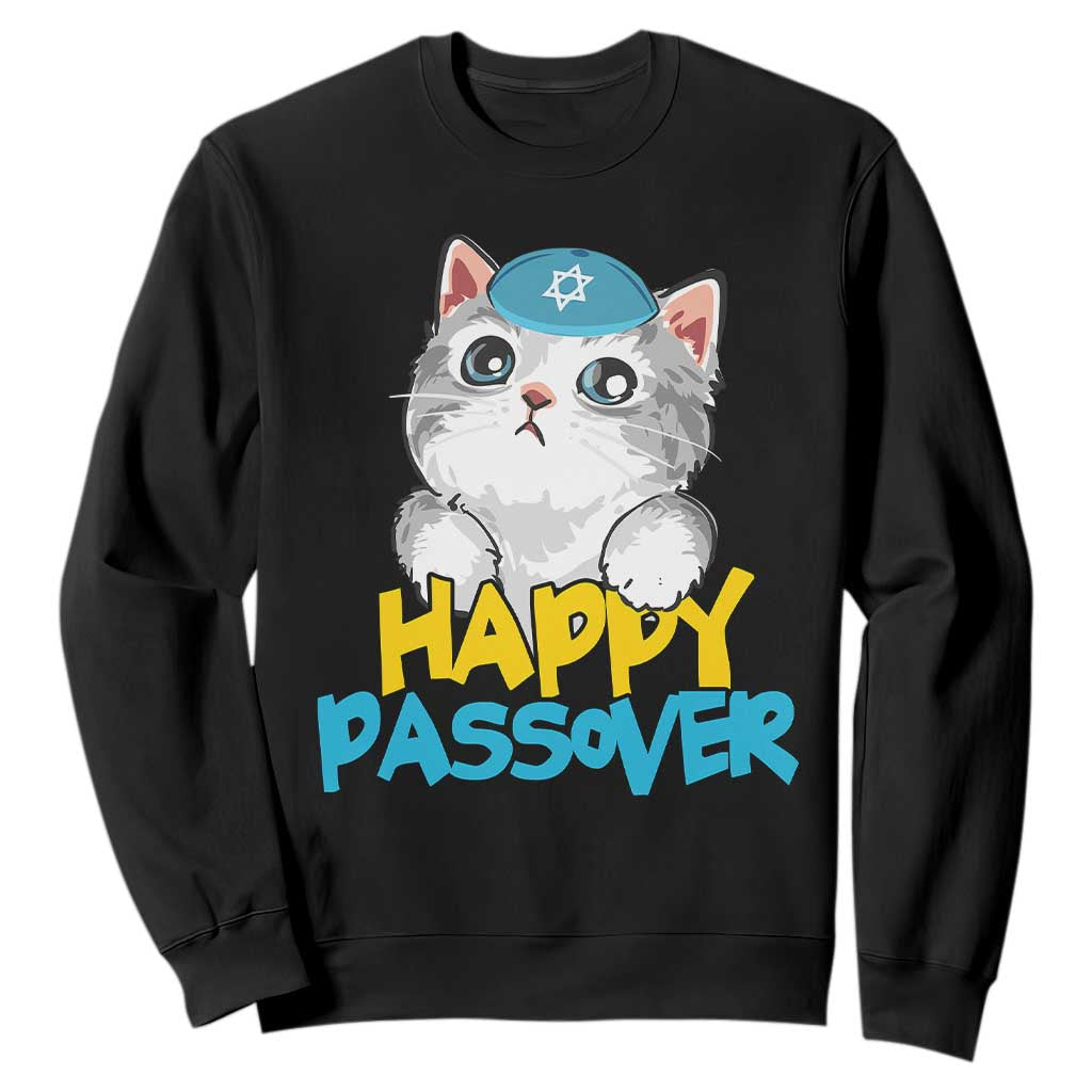 Happy Passover Cute Cat Sweatshirt Seder Jewish Pesach TS02 Black Print Your Wear