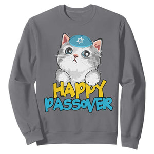 Happy Passover Cute Cat Sweatshirt Seder Jewish Pesach TS02 Charcoal Print Your Wear