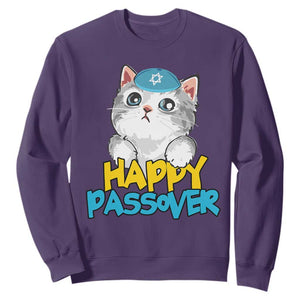 Happy Passover Cute Cat Sweatshirt Seder Jewish Pesach TS02 Purple Print Your Wear