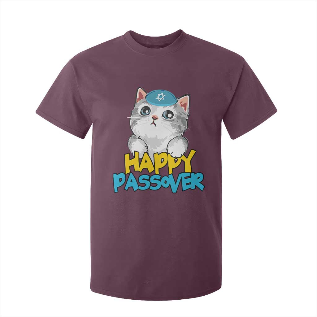 Happy Passover Cute Cat T Shirt For Kid Seder Jewish Pesach TS02 Maroon Print Your Wear