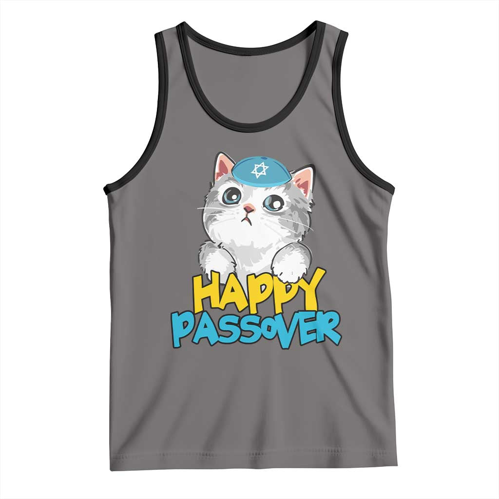 Happy Passover Cute Cat Tank Top Seder Jewish Pesach TS02 Deep Heather Black Print Your Wear
