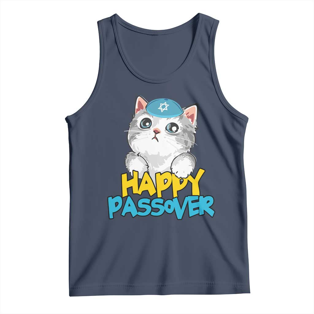 Happy Passover Cute Cat Tank Top Seder Jewish Pesach TS02 Navy Print Your Wear