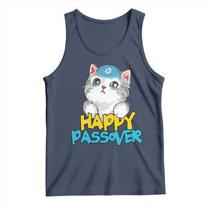Happy Passover Cute Cat Tank Top Seder Jewish Pesach TS02 Navy Print Your Wear