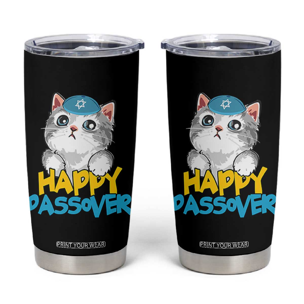 Happy Passover Cute Cat Tumbler Cup Seder Jewish Pesach TS02 Black Print Your Wear