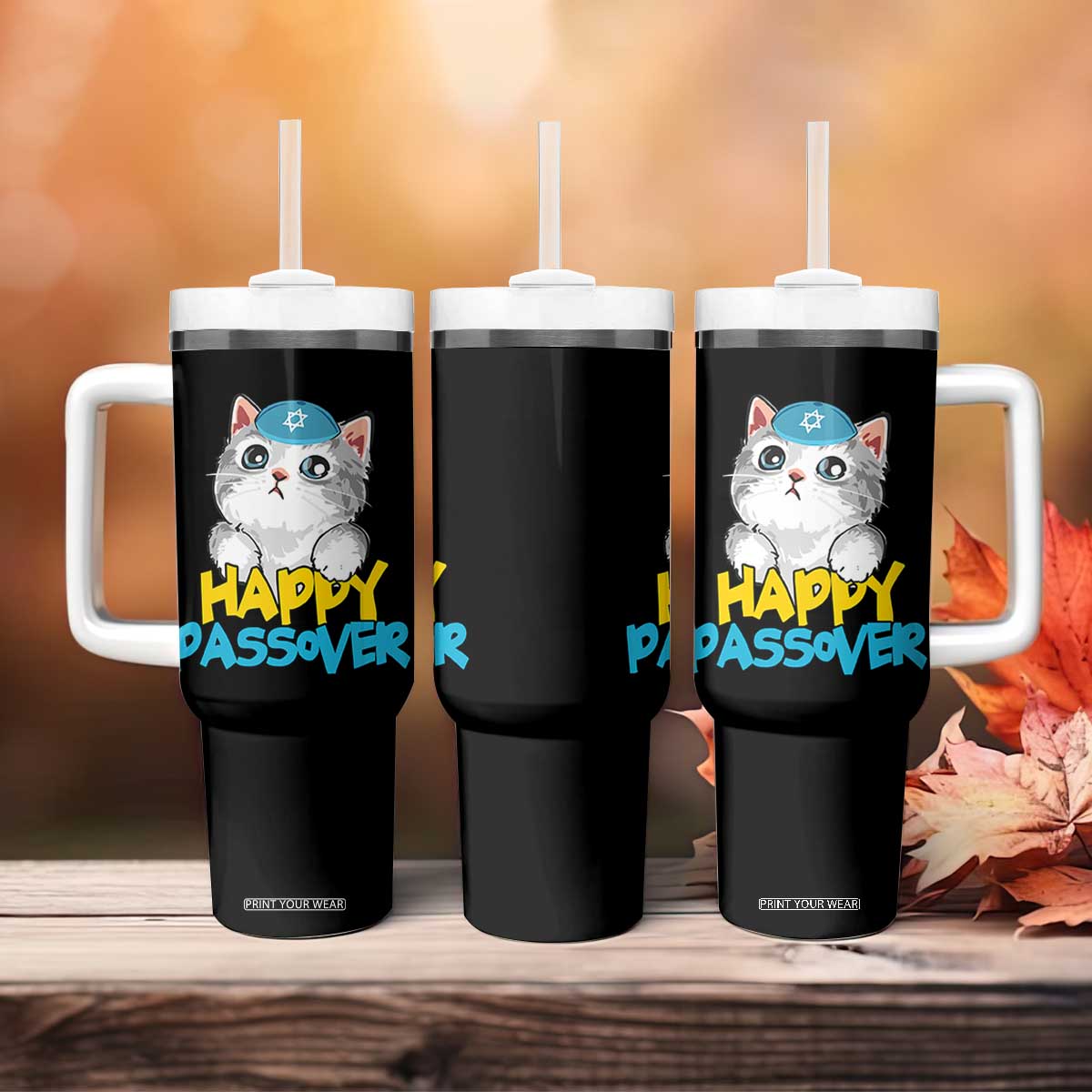 Happy Passover Cute Cat Tumbler With Handle Seder Jewish Pesach TS02 Print Your Wear