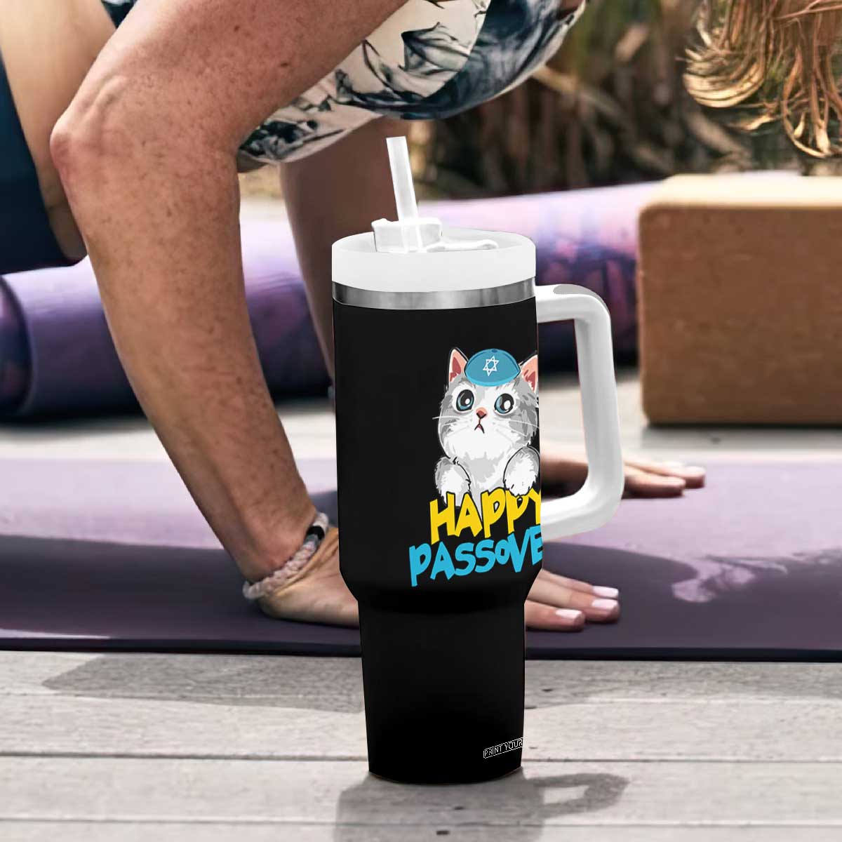 Happy Passover Cute Cat Tumbler With Handle Seder Jewish Pesach TS02 Print Your Wear