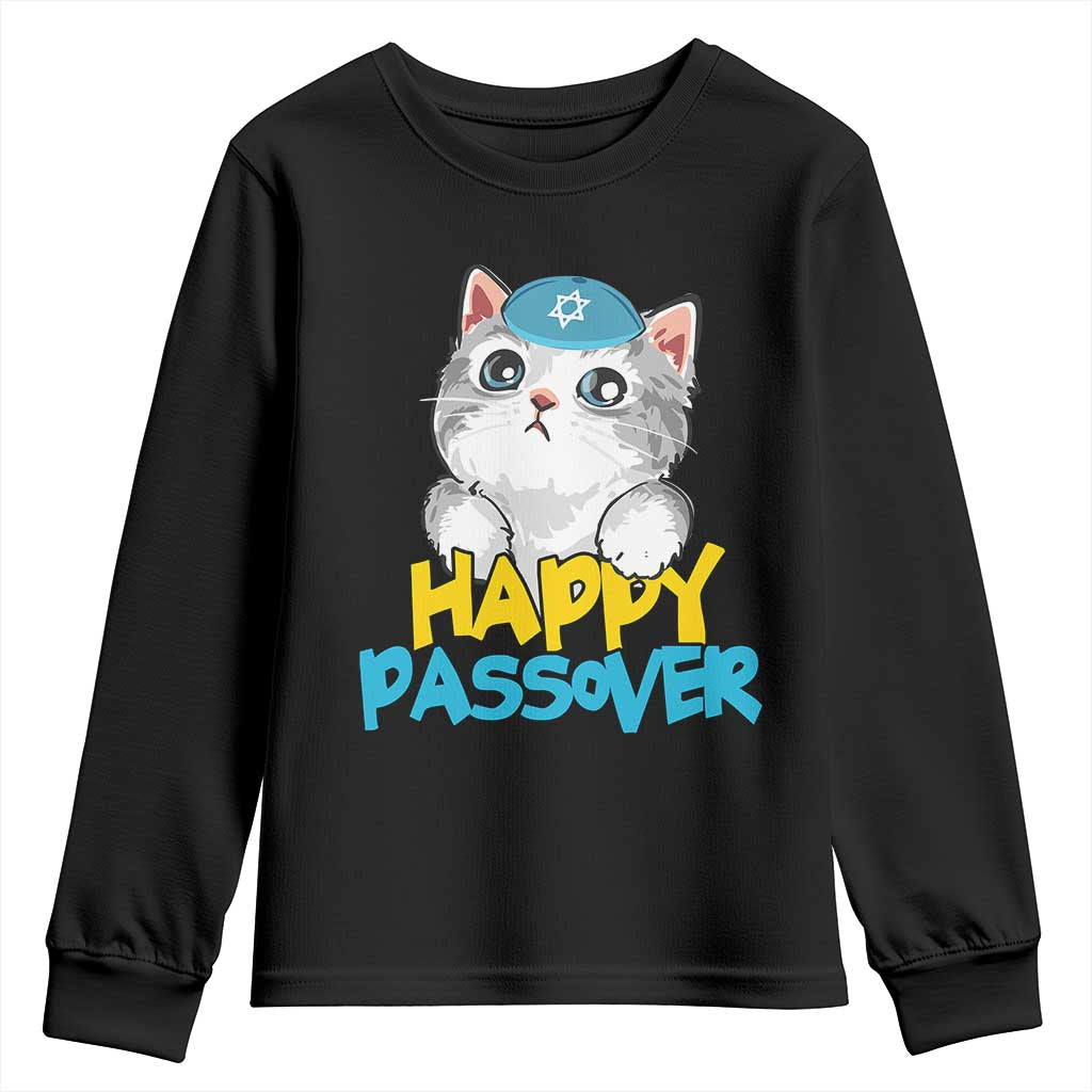 Happy Passover Cute Cat Youth Sweatshirt Seder Jewish Pesach TS02 Black Print Your Wear