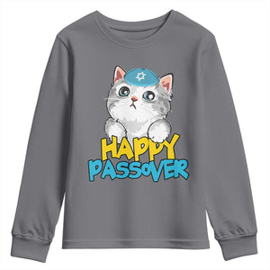 Happy Passover Cute Cat Youth Sweatshirt Seder Jewish Pesach TS02 Charcoal Print Your Wear