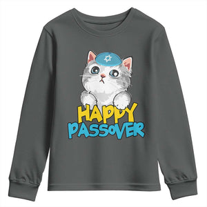 Happy Passover Cute Cat Youth Sweatshirt Seder Jewish Pesach TS02 Dark Heather Print Your Wear