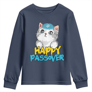 Happy Passover Cute Cat Youth Sweatshirt Seder Jewish Pesach TS02 Navy Print Your Wear