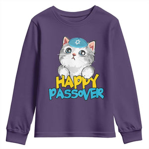 Happy Passover Cute Cat Youth Sweatshirt Seder Jewish Pesach TS02 Purple Print Your Wear