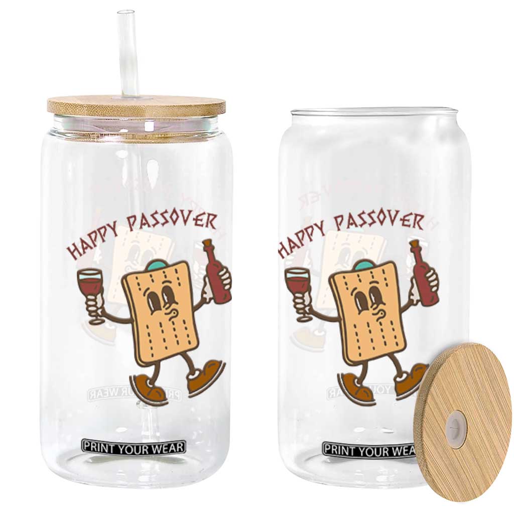 Happy Passover Matzah Drinking Glass Can Wine and Matzo Matzatarian Funny Pesach Jewish TS02 Black Print Your Wear