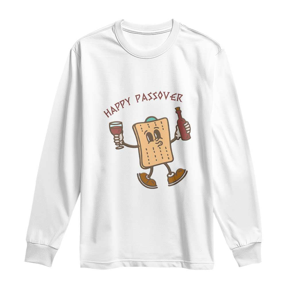 Happy Passover Matzah Drinking Long Sleeve Shirt Wine and Matzo Matzatarian Funny Pesach Jewish TS02 White Print Your Wear