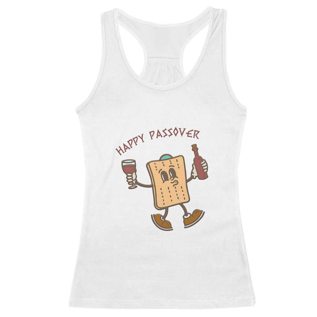 Happy Passover Matzah Drinking Racerback Tank Top Wine and Matzo Matzatarian Funny Pesach Jewish TS02 White Print Your Wear