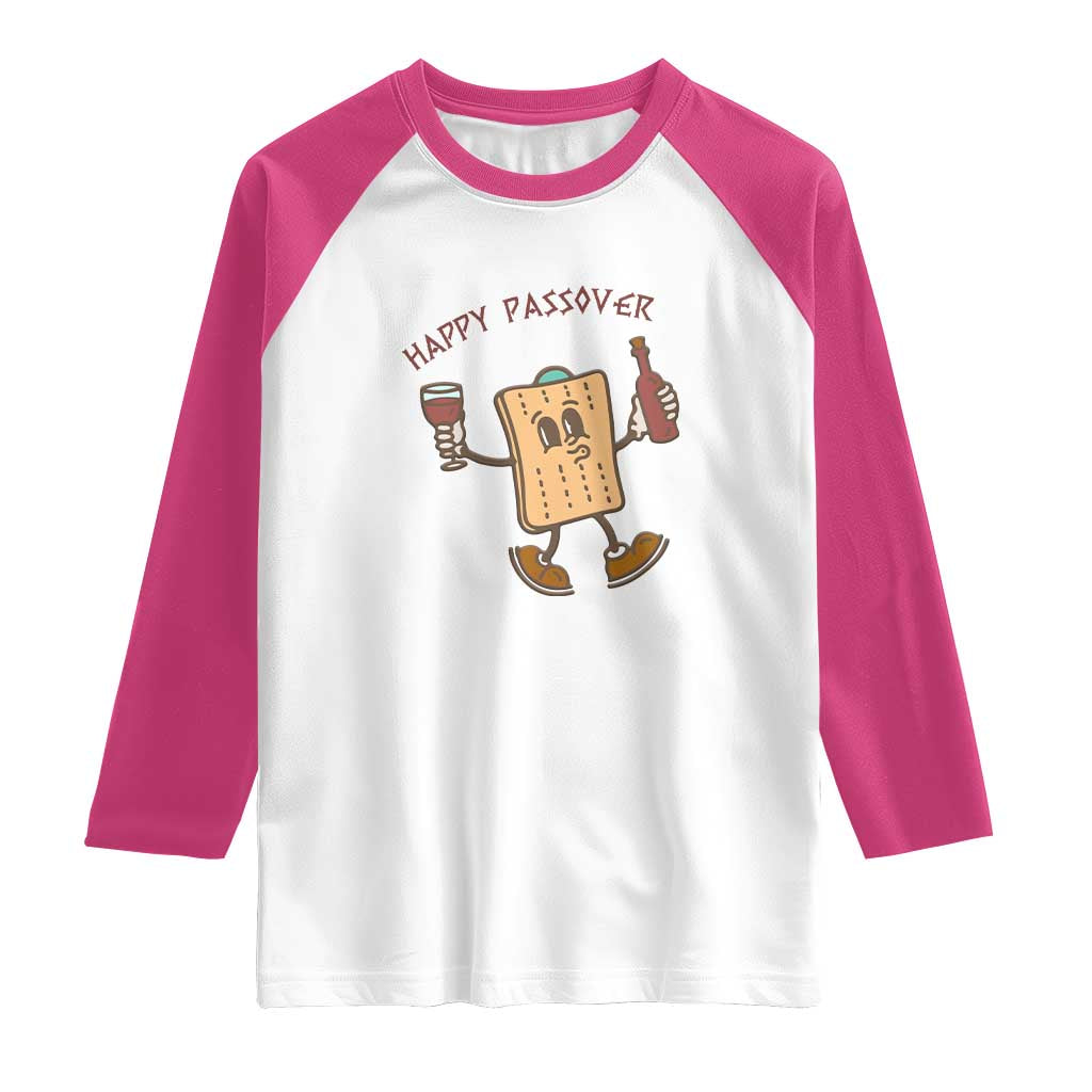 Happy Passover Matzah Drinking Raglan Shirt Wine and Matzo Matzatarian Funny Pesach Jewish TS02 White Heliconia Print Your Wear