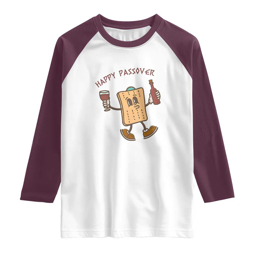 Happy Passover Matzah Drinking Raglan Shirt Wine and Matzo Matzatarian Funny Pesach Jewish TS02 White Maroon Print Your Wear