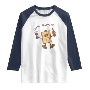 Happy Passover Matzah Drinking Raglan Shirt Wine and Matzo Matzatarian Funny Pesach Jewish TS02 White Navy Print Your Wear