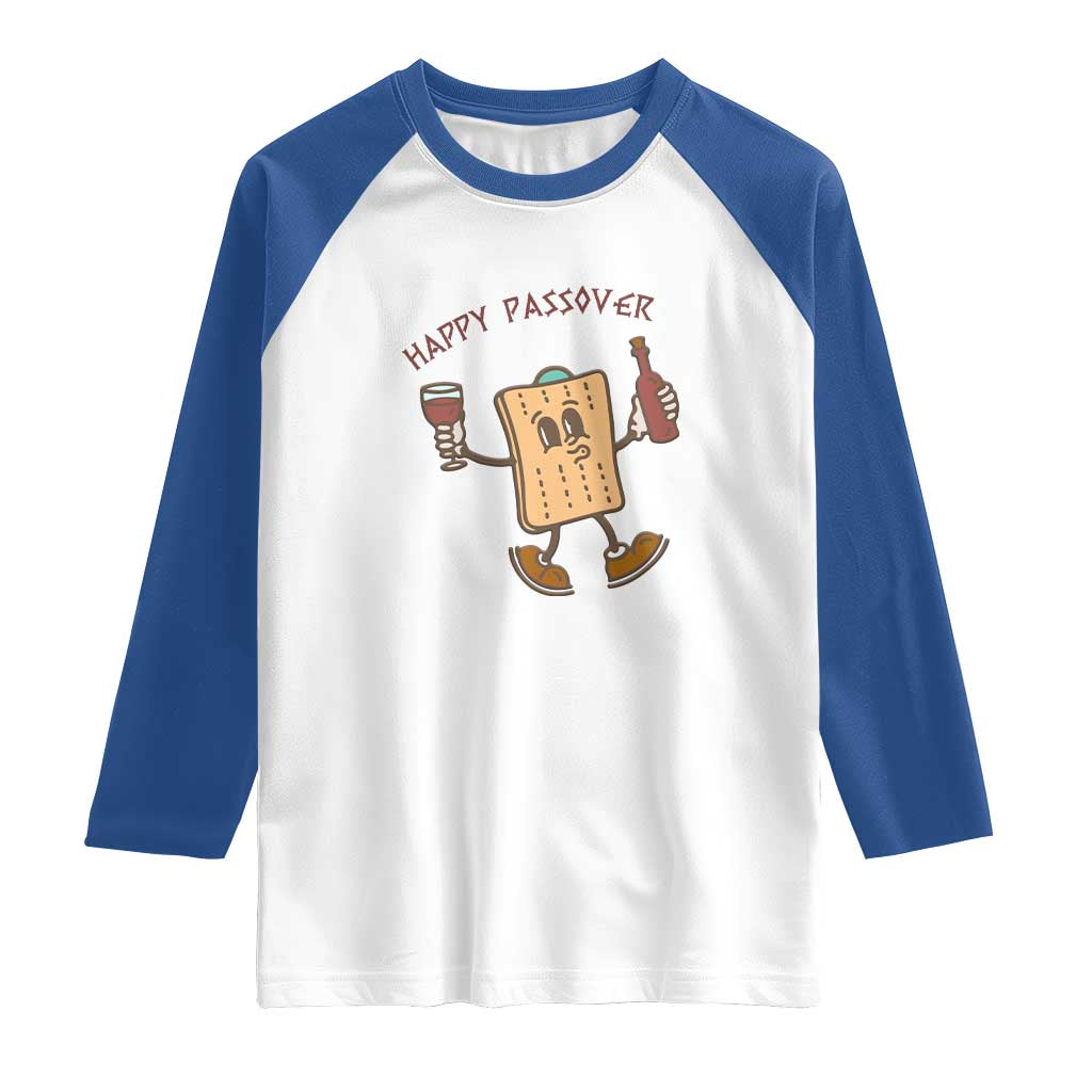 Happy Passover Matzah Drinking Raglan Shirt Wine and Matzo Matzatarian Funny Pesach Jewish TS02 White Royal Print Your Wear