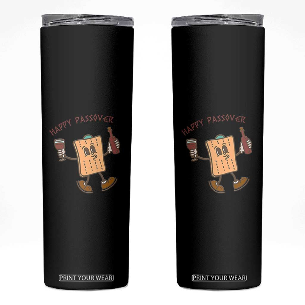 Happy Passover Matzah Drinking Skinny Tumbler Wine and Matzo Matzatarian Funny Pesach Jewish TS02 Black Print Your Wear
