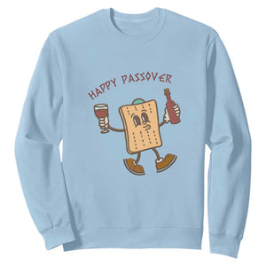 Happy Passover Matzah Drinking Sweatshirt Wine and Matzo Matzatarian Funny Pesach Jewish TS02 Light Blue Print Your Wear