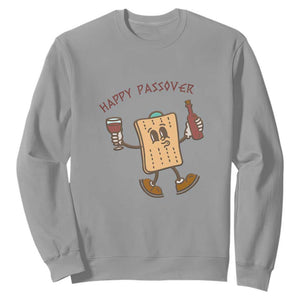 Happy Passover Matzah Drinking Sweatshirt Wine and Matzo Matzatarian Funny Pesach Jewish TS02 Sport Gray Print Your Wear