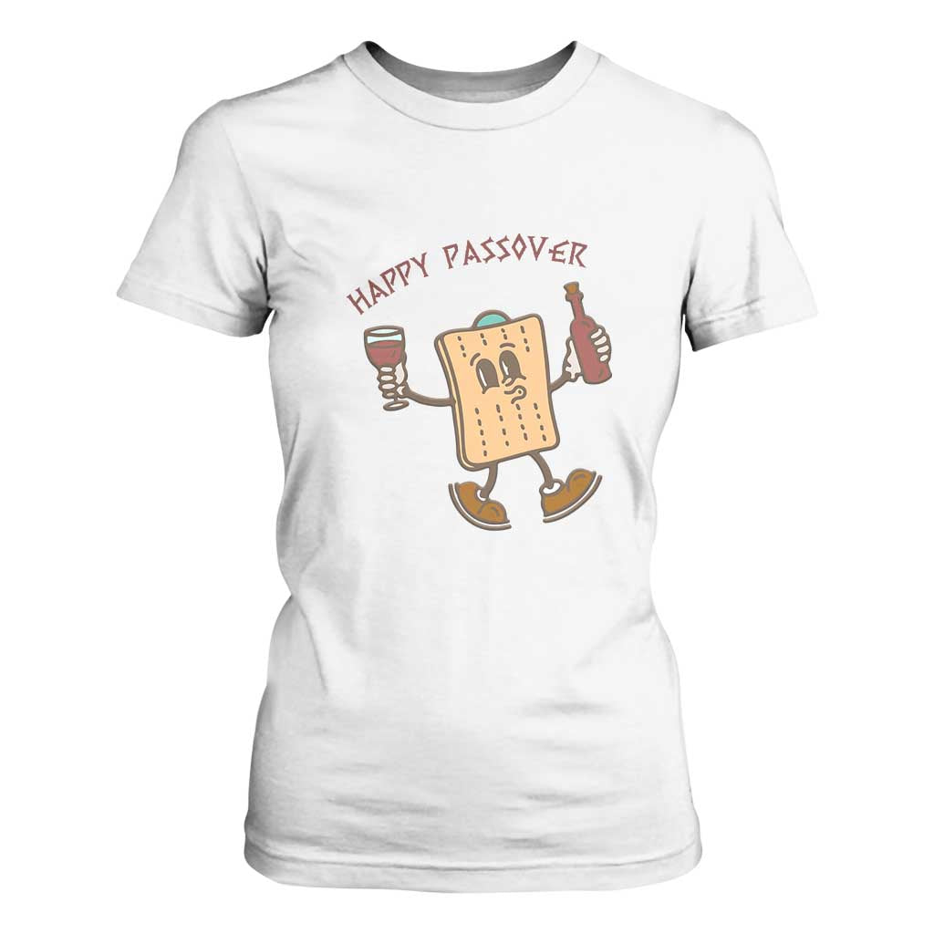 Happy Passover Matzah Drinking T Shirt For Women Wine and Matzo Matzatarian Funny Pesach Jewish TS02 White Print Your Wear