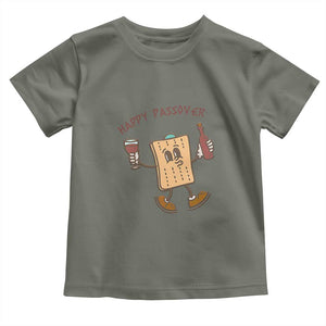 Happy Passover Matzah Drinking Toddler T Shirt Wine and Matzo Matzatarian Funny Pesach Jewish TS02 Military Green Print Your Wear