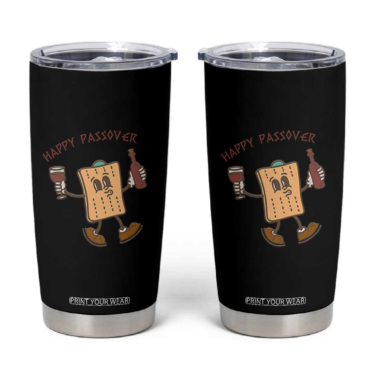 Happy Passover Matzah Drinking Tumbler Cup Wine and Matzo Matzatarian Funny Pesach Jewish TS02 Black Print Your Wear