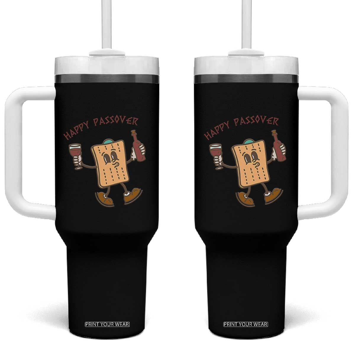 Happy Passover Matzah Drinking Tumbler With Handle Wine and Matzo Matzatarian Funny Pesach Jewish TS02 One Size: 40 oz Black Print Your Wear
