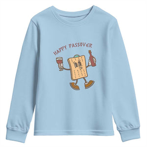 Happy Passover Matzah Drinking Youth Sweatshirt Wine and Matzo Matzatarian Funny Pesach Jewish TS02 Light Blue Print Your Wear