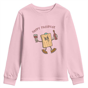 Happy Passover Matzah Drinking Youth Sweatshirt Wine and Matzo Matzatarian Funny Pesach Jewish TS02 Light Pink Print Your Wear