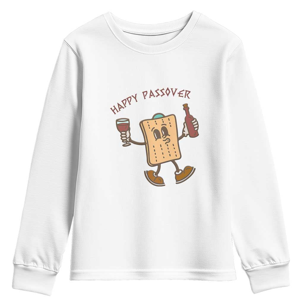 Happy Passover Matzah Drinking Youth Sweatshirt Wine and Matzo Matzatarian Funny Pesach Jewish TS02 White Print Your Wear
