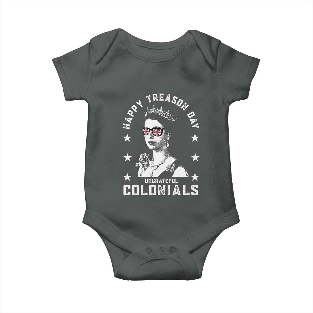 Happy Treason Day Baby Onesie British Queen Funny July 4th Colonial Meme TS10 Dark Heather Print Your Wear